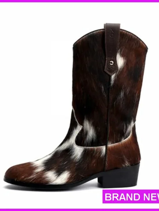 Genuine Cowhide Leather Cowboy Boots Mid-Calf Western Pull-On Festival Fashion - Picture 3 of 7